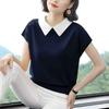 Tricou de vară din mătase de gheață pentru femei, nou de vară, versiune largă, guler păpușă, pulover cu mânecă scurtă, stil subțire