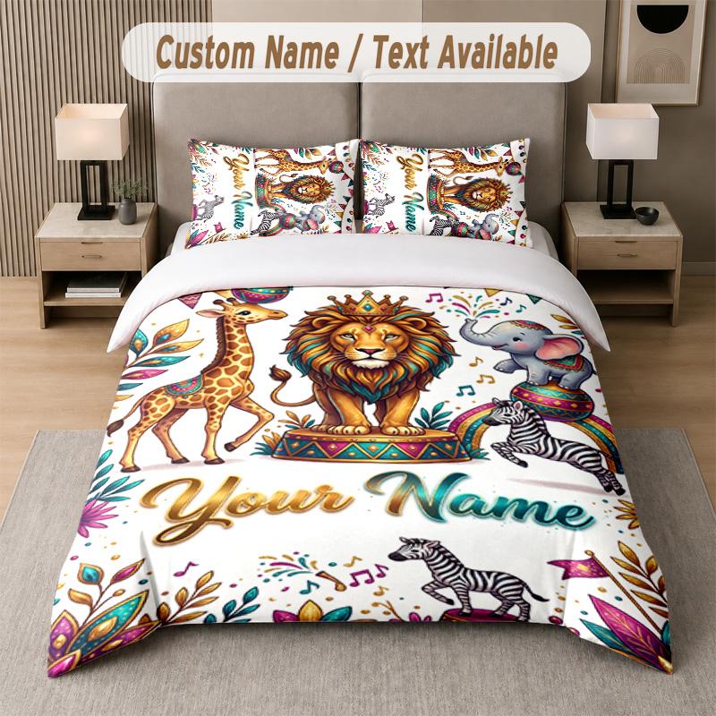 Wildlife Animals Theme Custom Text Or Name 3Pcs Bedding Set 1 Flat Sheet & 2 Pillowcases Personalized Home Bedding