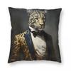 Leopard Portrait Dapper Animal Pillowcase Polyester Linen Velvet Creative Zip Decor Throw Pillow Case Room Cushion Cover 18"