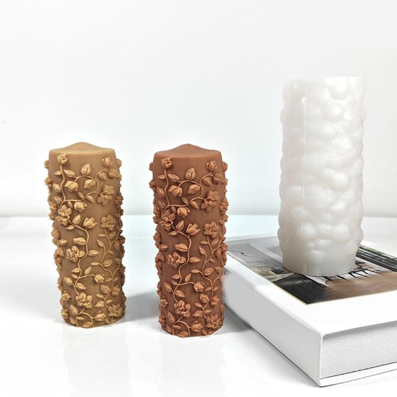 Embossed Floral Leaf Cylinder Silicone Candle Molds for Epoxy Resin Handmade Candle Soap Fondant Chocolate Candy Cake