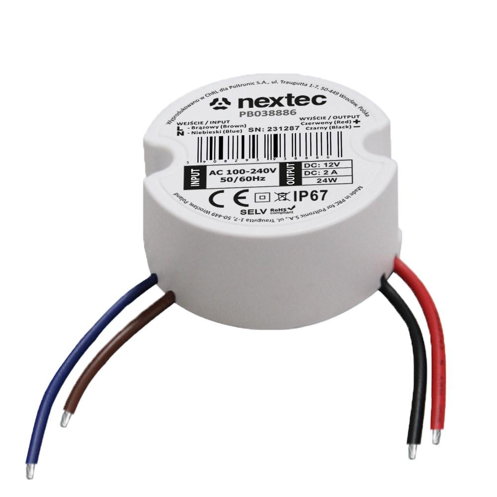 Round power supply 50mm, 12V, IP67, 2A, 24W