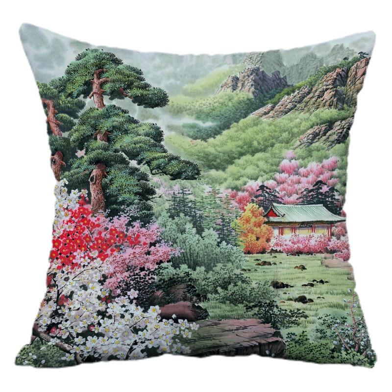 Chinese Style Landscape Painting Pillowcase Dormitory Decoration Office Living Room Sofa Home Pillowcase