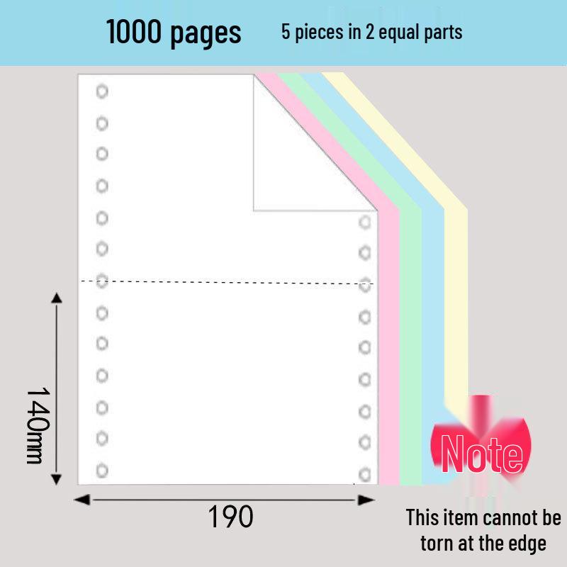 1000 Pages 190-2345 Dot Matrix Three-Part Color Continuous Receipt Paper with Two-thirds/One-third Split