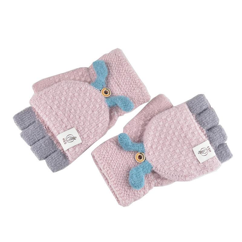 New Women's Half-finger Flip Three-dimensional Ear Warm Gloves Winter Outdoor Cycling Sports Gloves