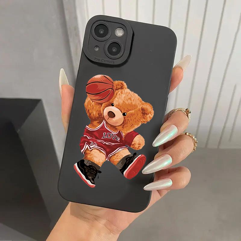 Teddy Bear Couple Cartoon Phone Case For iPhone 16 15 14 13 12 11 Pro Max XS XR X 7 8 15 16 Plus SE 2020 Soft Silicone Cover