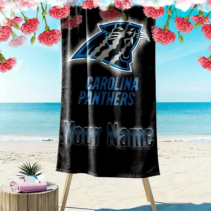 Name Custom Carolina Panthers Print Beach Towel, Large Soft Quick Dry Towel for Beach Camping Swimming