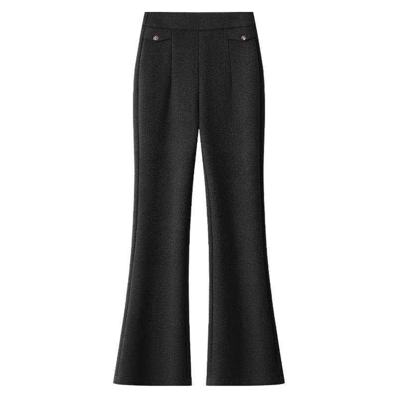 

Женские брюки микро-клеш цвета хаки 2024 - Мягкие, стройнящие, повседневные осенне-зимние из ацетатной шерстяной смеси 3XL чёрный