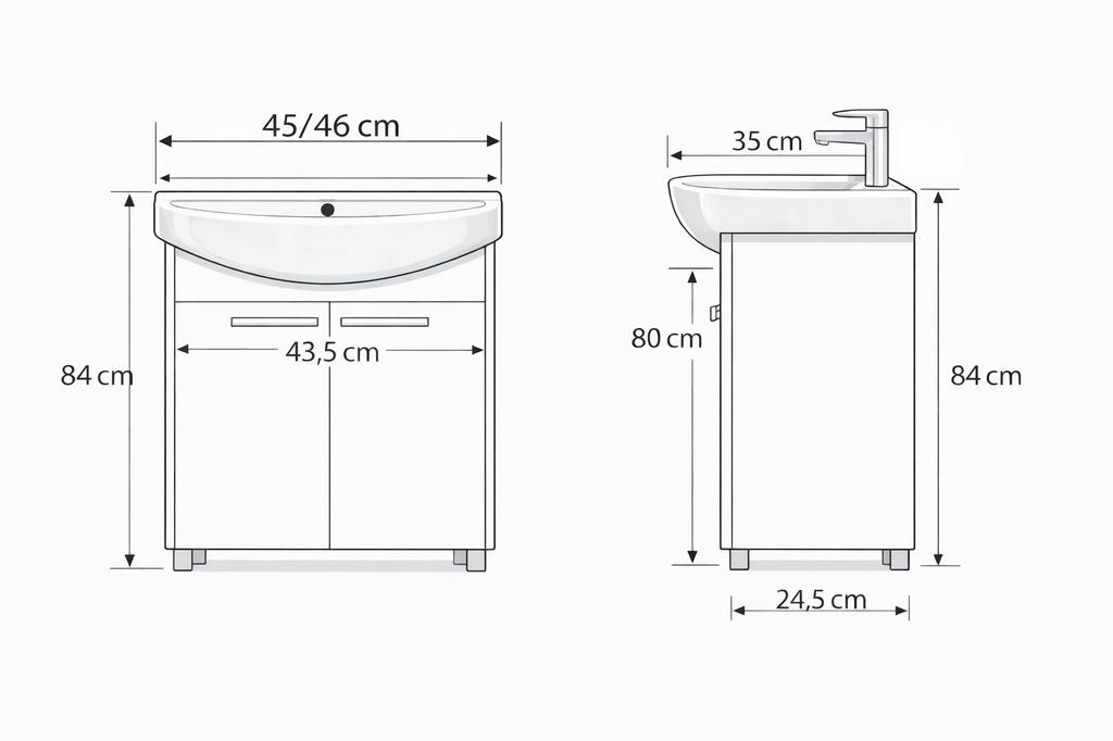 White Bathroom Cabinet with Sink with Extended Chrome Faucet and Siphon 84x45cm Frigo