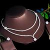 CMM Chic Dangle Drop Runde Zirkon 2 Schichten Mehrere Halskette Frauen Hochzeit Bankett Schmuck Sets Braut Kostüm Zubehör