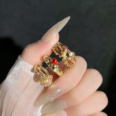Retro Fashion Light Luxury Trendy Gilt Cute Foal Bear Ring Women's Multi-layer Enamel Sweet and Cool Atmosphere Temperament Index Finger Ring