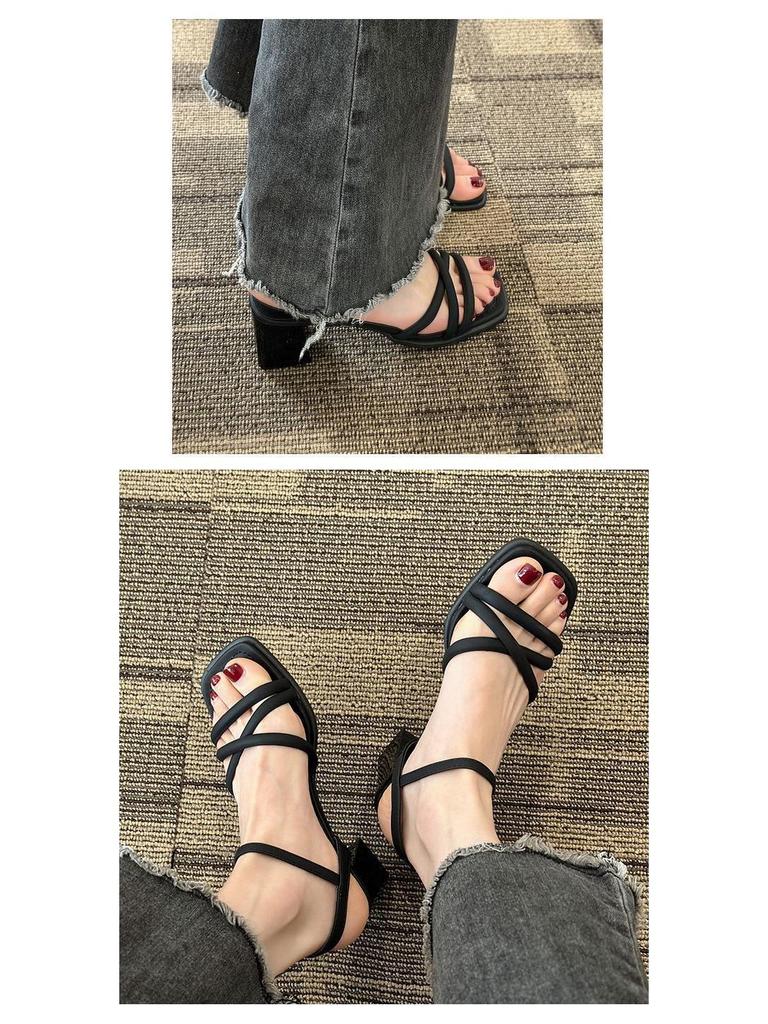 One-Strap Chunky Heel Square Toe White Sandals - 2025 Spring French Style Women's Mid-Heel