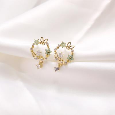 Silver Needle Korean Temperament Circle Butterfly Flower French Retro Hollow Earrings for Women Party Weddings .