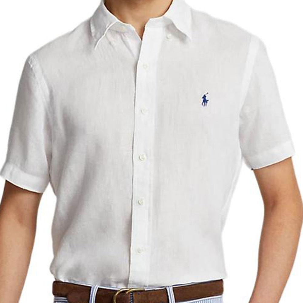 Polo Ralph Lauren Solid Color Logo Embroidered Single-Breasted Short Sleeve Shirt Men shirts White 710791757002