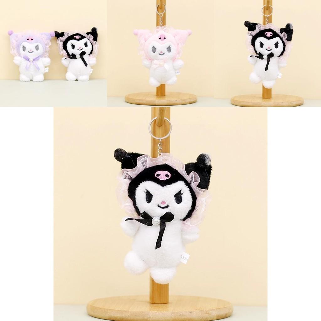 Cute Sanrio Kuromi Plush Toy Keychain Adorable Short Plush Stuffed Doll 12cm