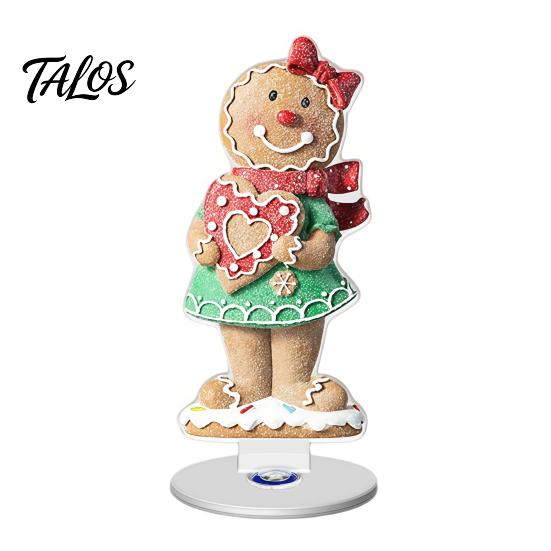 Angel Figurine for Mantel Xmas Acrylic Ornament, 2D Flat Tree Gingerbread Man Ornament with Seasonal Tabletop Display Rotatable Base, Christmas Table