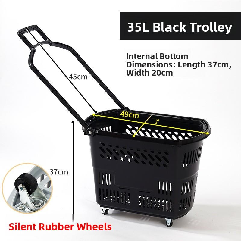 Thickened Plastic Shopping Basket with Wheels Handheld KTV Basket Convenience Store Caddy Vegetable Basket Pull Rod Basket