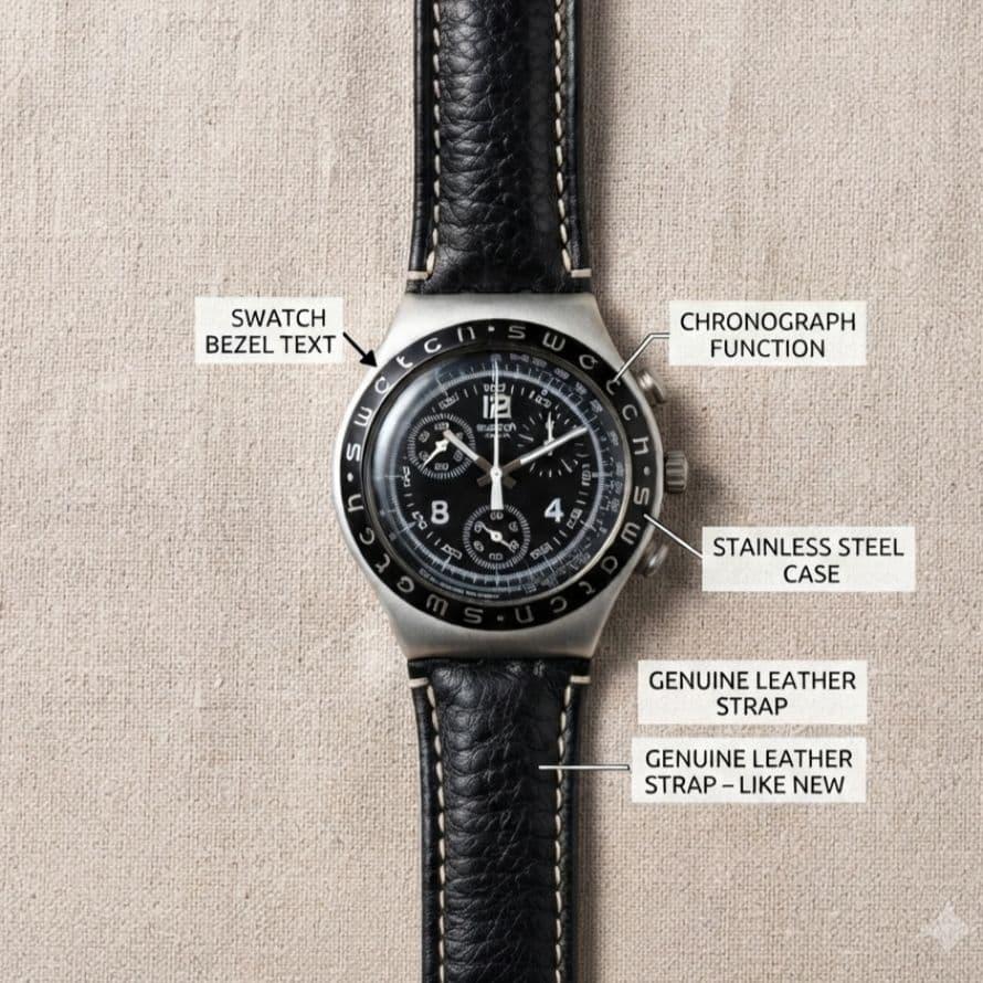 Used Swatch Chronograph Black Leather Belt