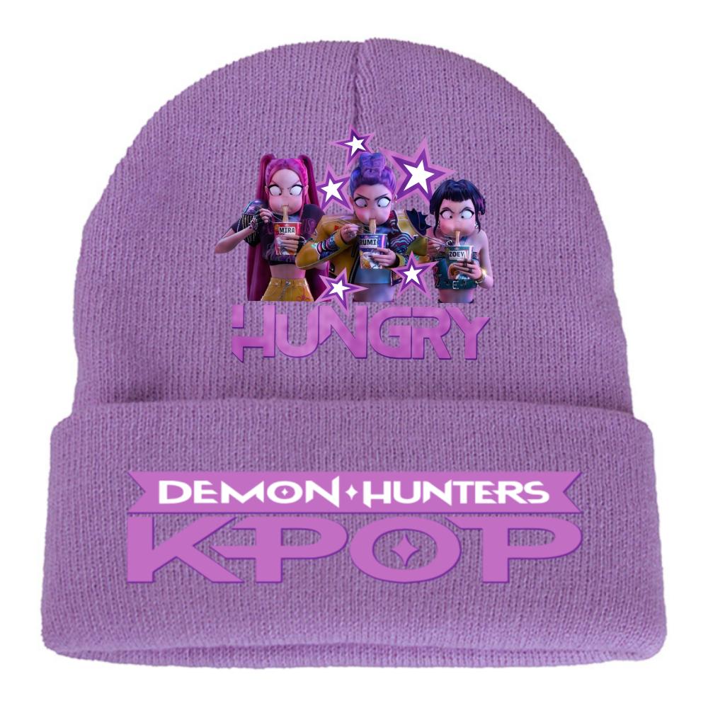 Kpop Demon Hunters Children Knit Beanie Cute And Charming Cartoon Printed Warm Cap Designed for Girls Fall Season Cold Season Outdoor Sports Birth