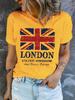 Fashionable City London British Flag T-shirt Graphic Print Short Sleeve Round Neck Summer and Spring Casual Tops Clothing