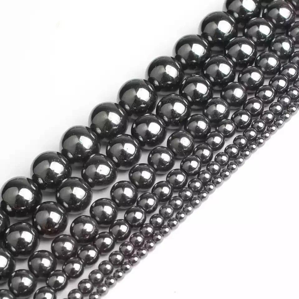 Quality Black Hematite Natural Spacer Loose Bead for Jewelry Making DIY Bracelet Accessories ( Pick Size 4 6 8 10 Mm )