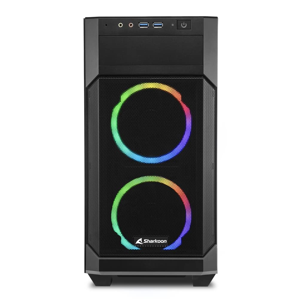 Sharkoon V1000W RGB Micro Tower PC Case, Micro-ATXMini-ITX Compatible, Features 3 X 120mm ARGB Fans, 1 X 5.25-inch Bay, Tempered Glass Side Panel,