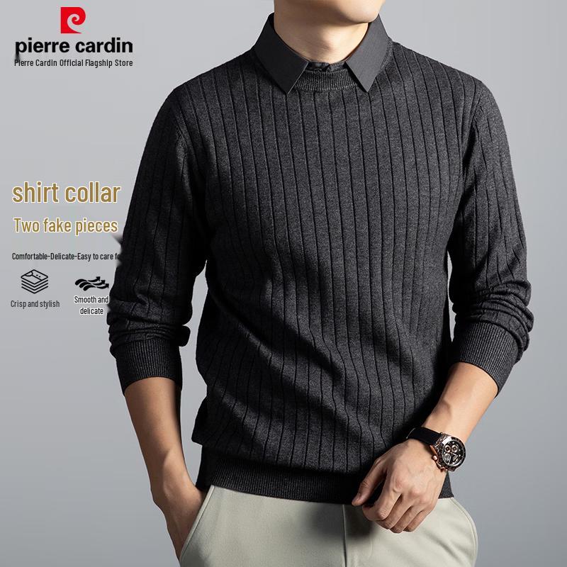 Pierre Cardin Men s Shirt Collar Faux Two-Piece Jacquard Sweater L