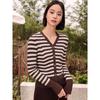 JUZUI Women's Retro Striped Slim-fit Wool Knit Sweater