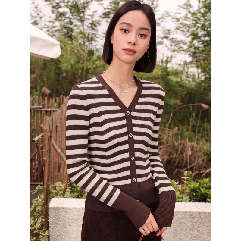 JUZUI Women's Retro Striped Slim-fit Wool Knit Sweater