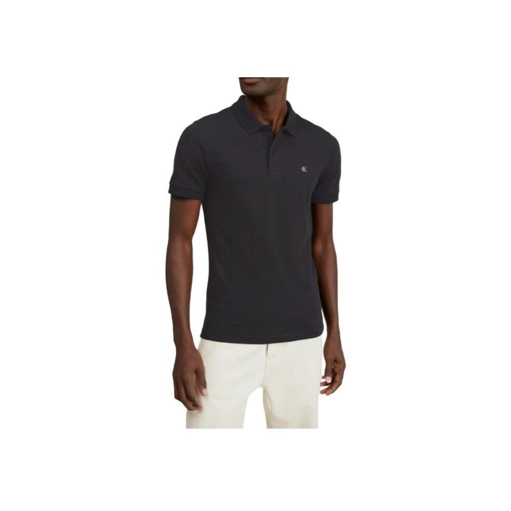 Calvin Klein Solid Color Button Short Sleeve Polo Shirt Men tops Black J30J325269-BEH