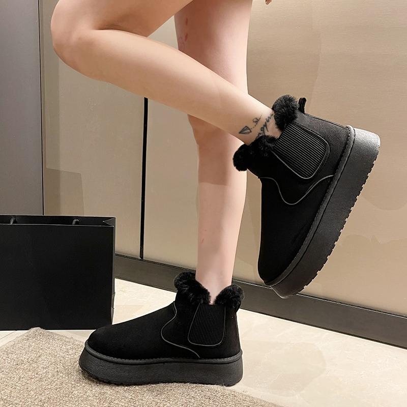 Women's Snow Boots Winter New Round Toe Cow Suede Sleeve Thick Non-Slip Wear-Resistant Flats