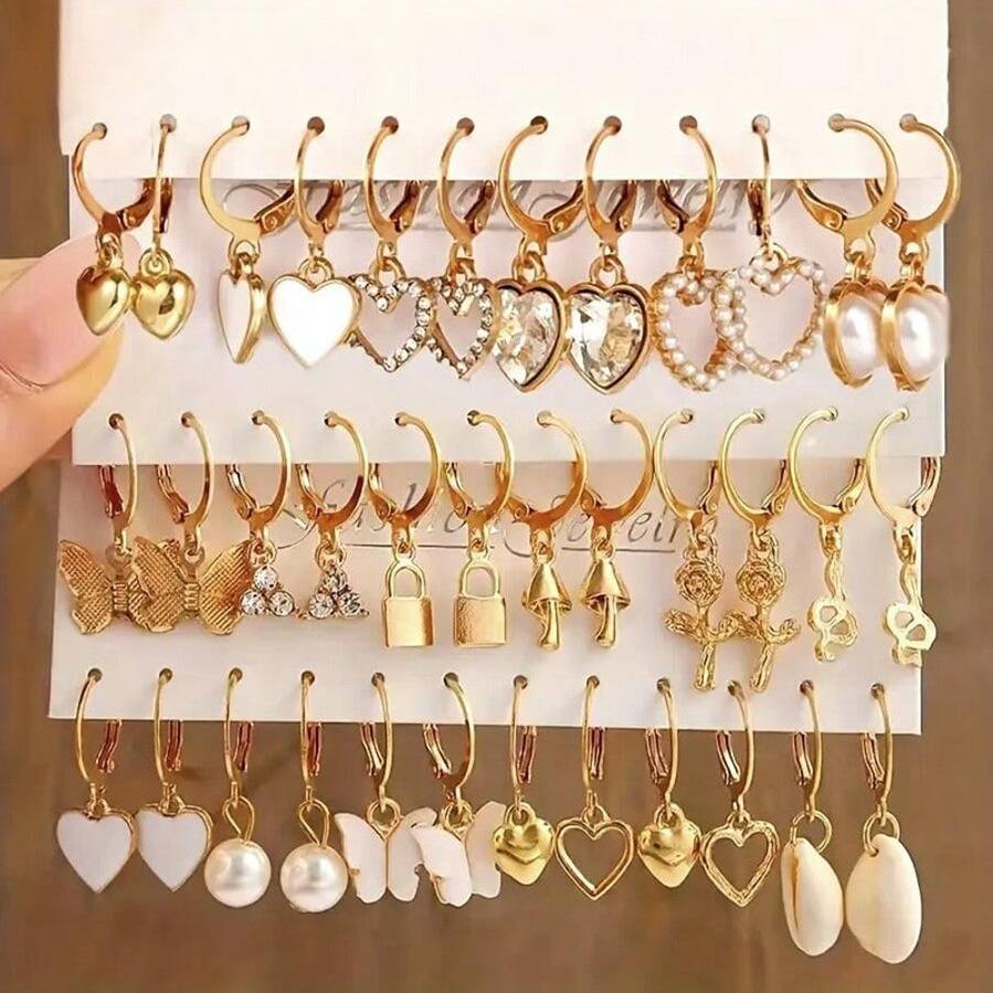 

Stylish and simple love butterfly earrings set, pearl rhinestone earrings, versatile metal earrings, earrings.