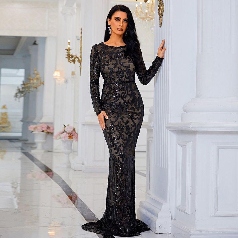 

Long Dress with a European and American Style, Sexy Sequined Evening Gown for Birthday Parties, Bridesmaid Dress, Women s Dress Black XXL