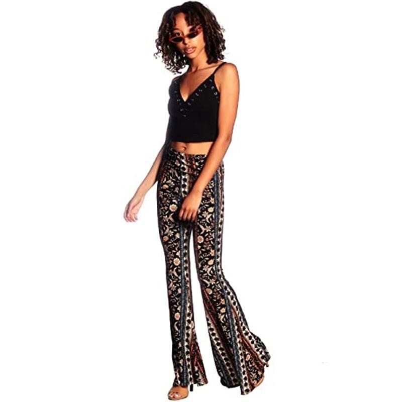 Women's Spring Summer European American Trendy Slim Fitted Pencil Vintage Printed Fashionable Micro Flared Pants