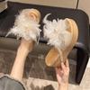 Fashion 2025 Fairy Blossom Feather Slippers Woman Flats Pantuflas Platform Sandals Wedges Flippers Ladies Open Toe Slides Muffins Shoes