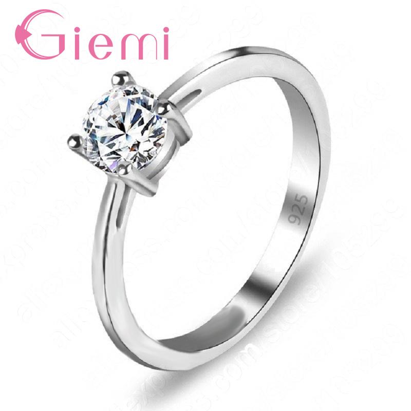 

Big Sale Simple Design 925 Silver Women Rings Classic Wedding Engagement Accessories with Clear Cubic Zircon Stone 9