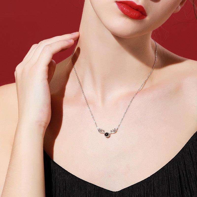I Love You Deer Antler Necklace - 925 Sterling Silver Clavicle Chain, Japanese & Korean Fashion, TikTok Style Christmas Gift