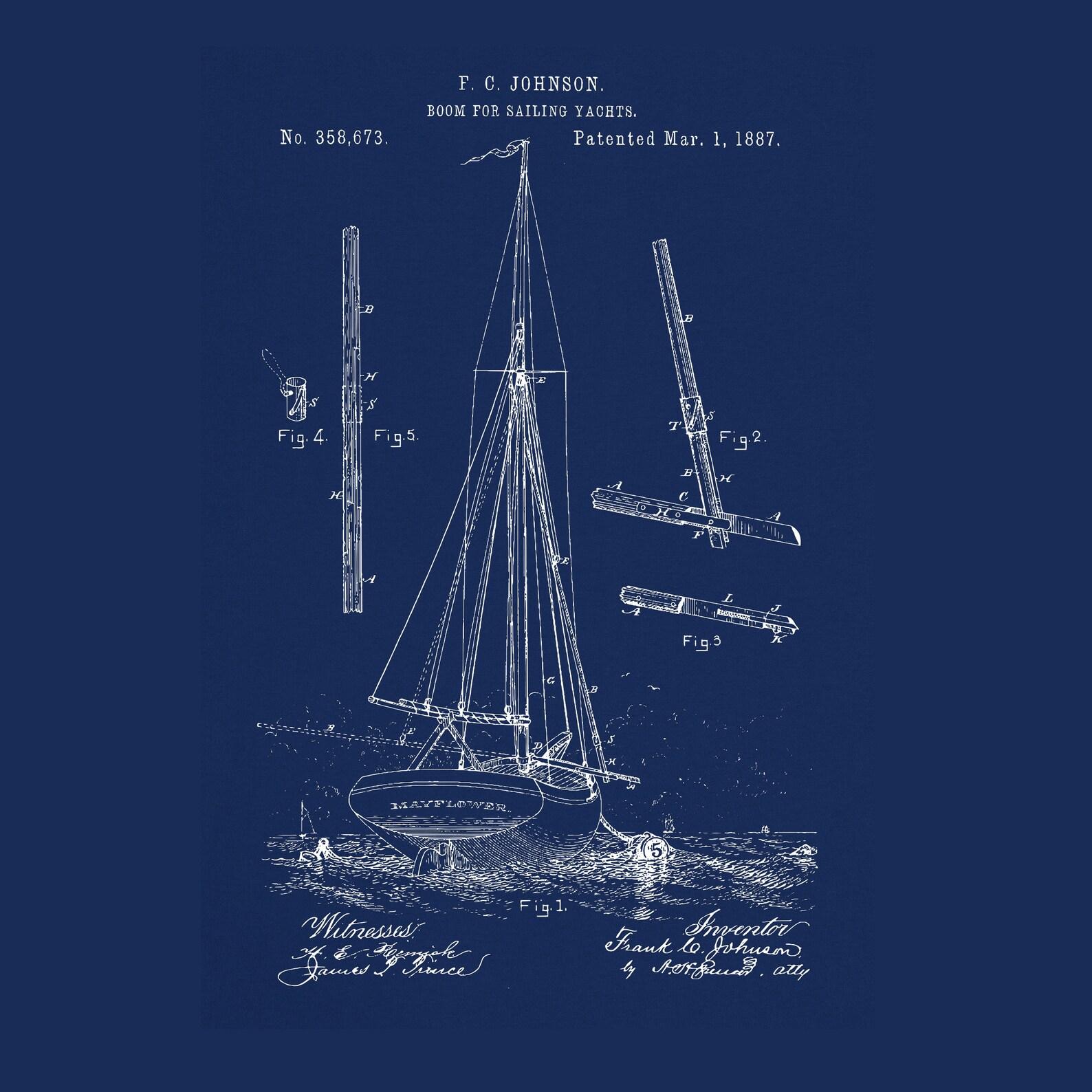 1887 Sailing Yacht Patent T-Shirt: Nautical Blueprint Design 3XL