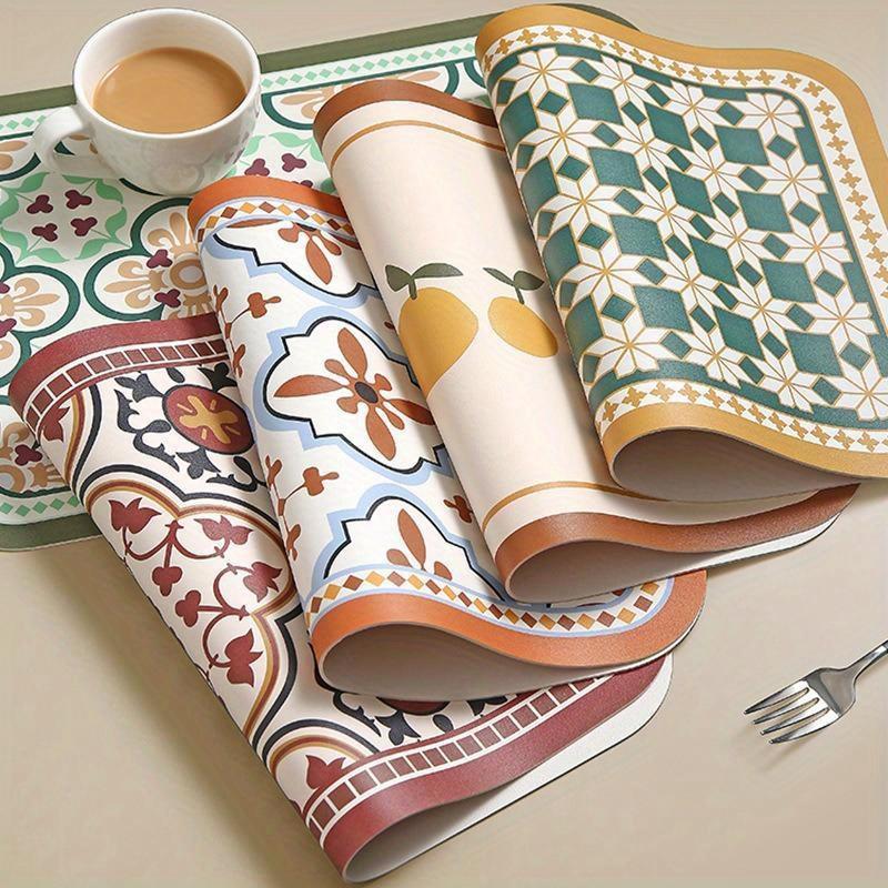 Scandinavian Countryside Placemats - Heatproof Waterproof Table Decor, Luxury Square Floral Print Coasters for Dining & Kitchen