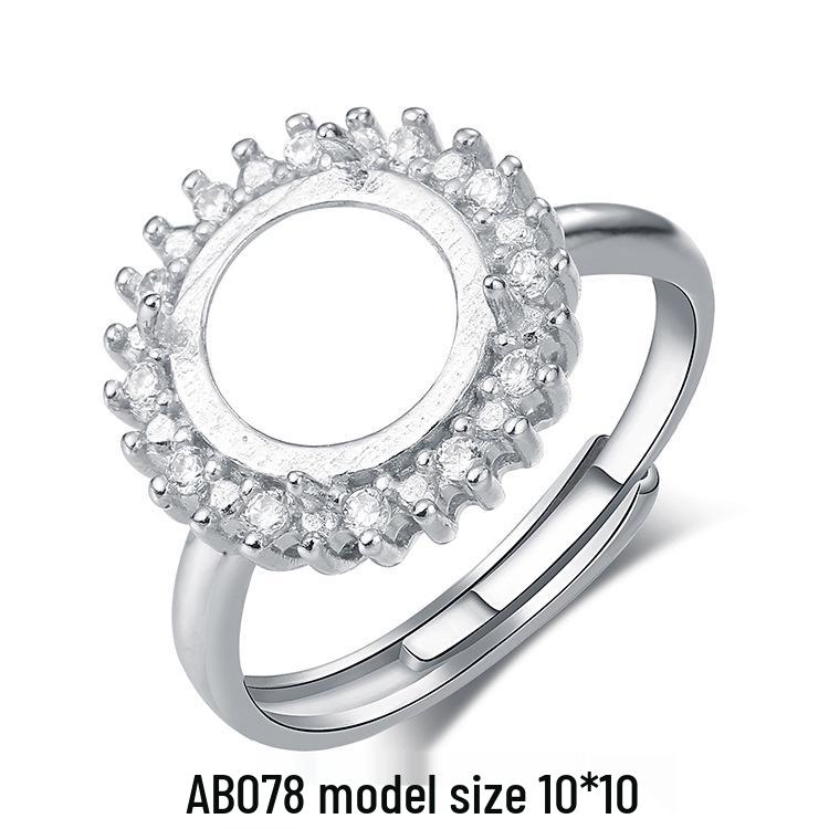 925 Silver Plated Open DIY Ring Base with Amber Gemstone for Women