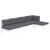 5 Piece Garden Lounge Set with Cushions White Pine Wood