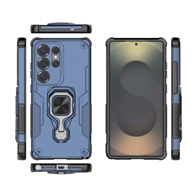 For Samsung Galaxy S25 Ultra Phone Case WANLONFENG PC TPU Back Cover Kickstand with Tempered Glass