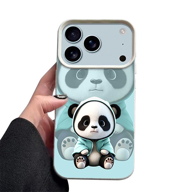 Blauer Mantel Panda Muster Hülle Für iPhone 17 Pro Max Funda iPhone 16 Pro Max 15 14 13 12 11 Air 16E Lederstruktur Silikonhülle