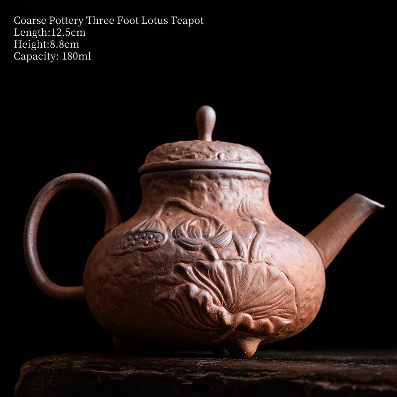 

180ML Old Rock Mud Coarse Pottery Lotus Teapot Retro Ceramic Tea Brewing Pot Kung Fu Teapot Three Foot Tea Kettle Tea Ceremony