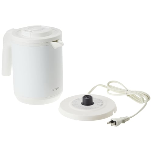 TIGER electric kettle, water boiler, stainless steel, 0.8L, prevents hot water from tipping over, prevents dry cooking, steam-free, matte white PCK-A0