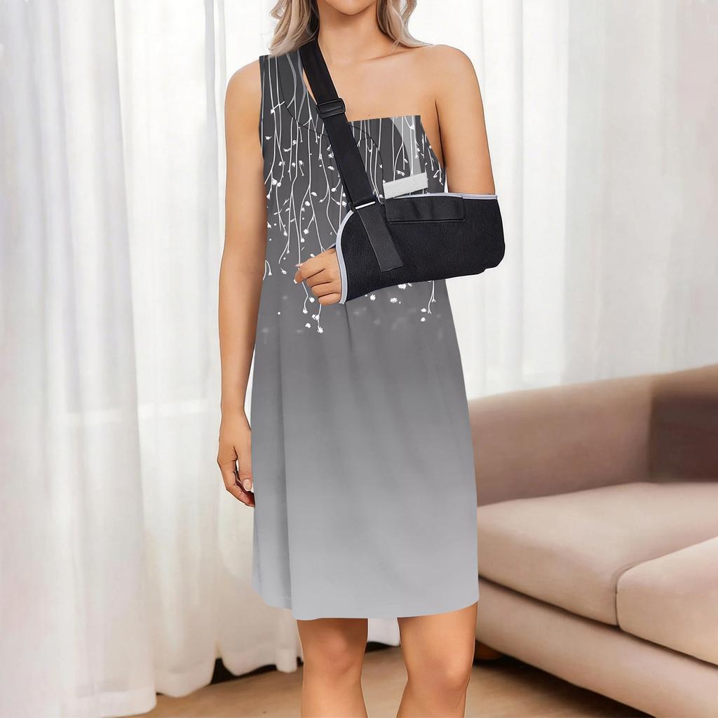 Sleeveless Floral Print Dress for Women with Tear Away Design Suitable for Post Shoulder Surgery Recovery Casual Loose Fit