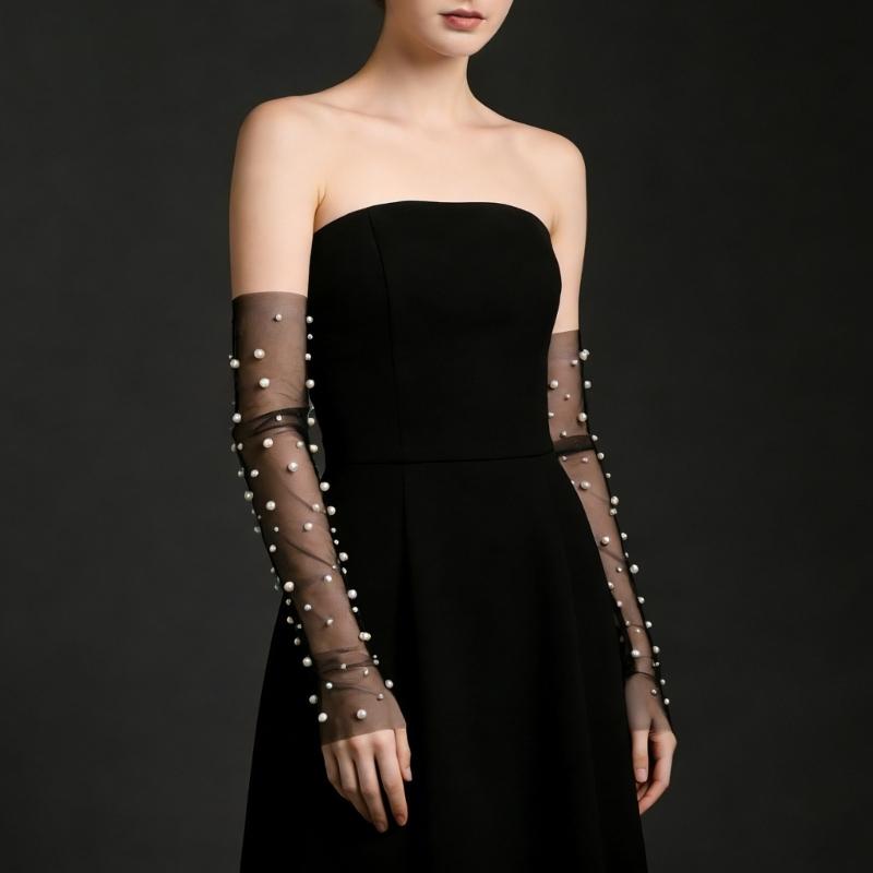 Fingerless Bridal Gloves Artificial Pearls Arm Sleeves Armwear for Formal Occasion Wedding Ceremony Dressingup Accessory