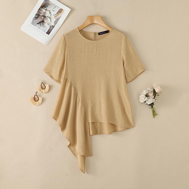ZANZEA Women Casual Round Neck Solid Color Loose Short Sleeve Blouse