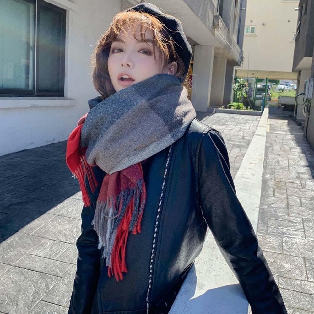 Soft Classic Plaid Scarf Wool Long Neckscarf with Tassel Soft Knitted Wool Scarf  Outdoor