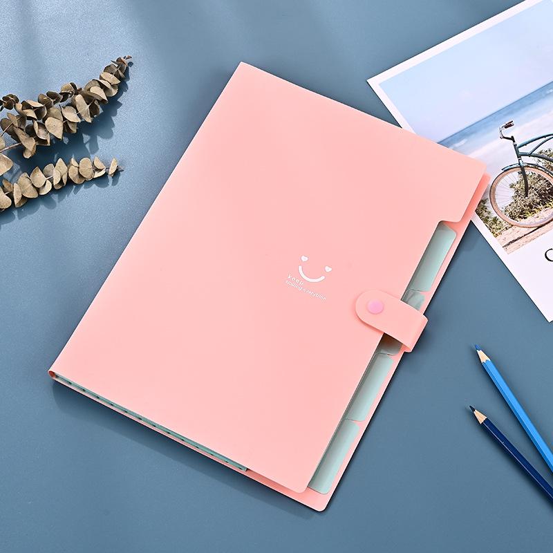 Smiling Candy Color Folder Creative Multilayer A4 Folder Text PP Piece Bag Organ Bag Test Paper Text Piece Storage Bag