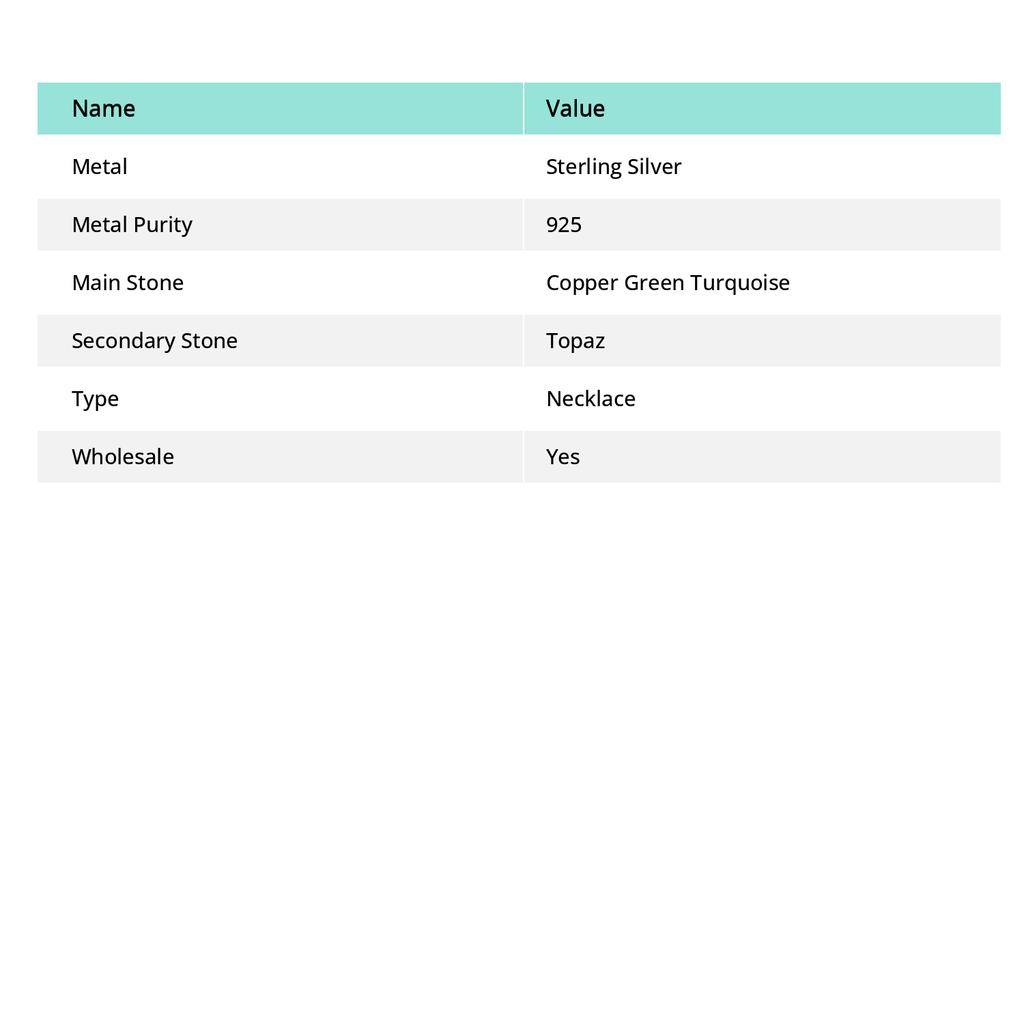 Copper Green Turquoise, Topaz Handmade 925 Sterling Silver Necklace 18" W3k64